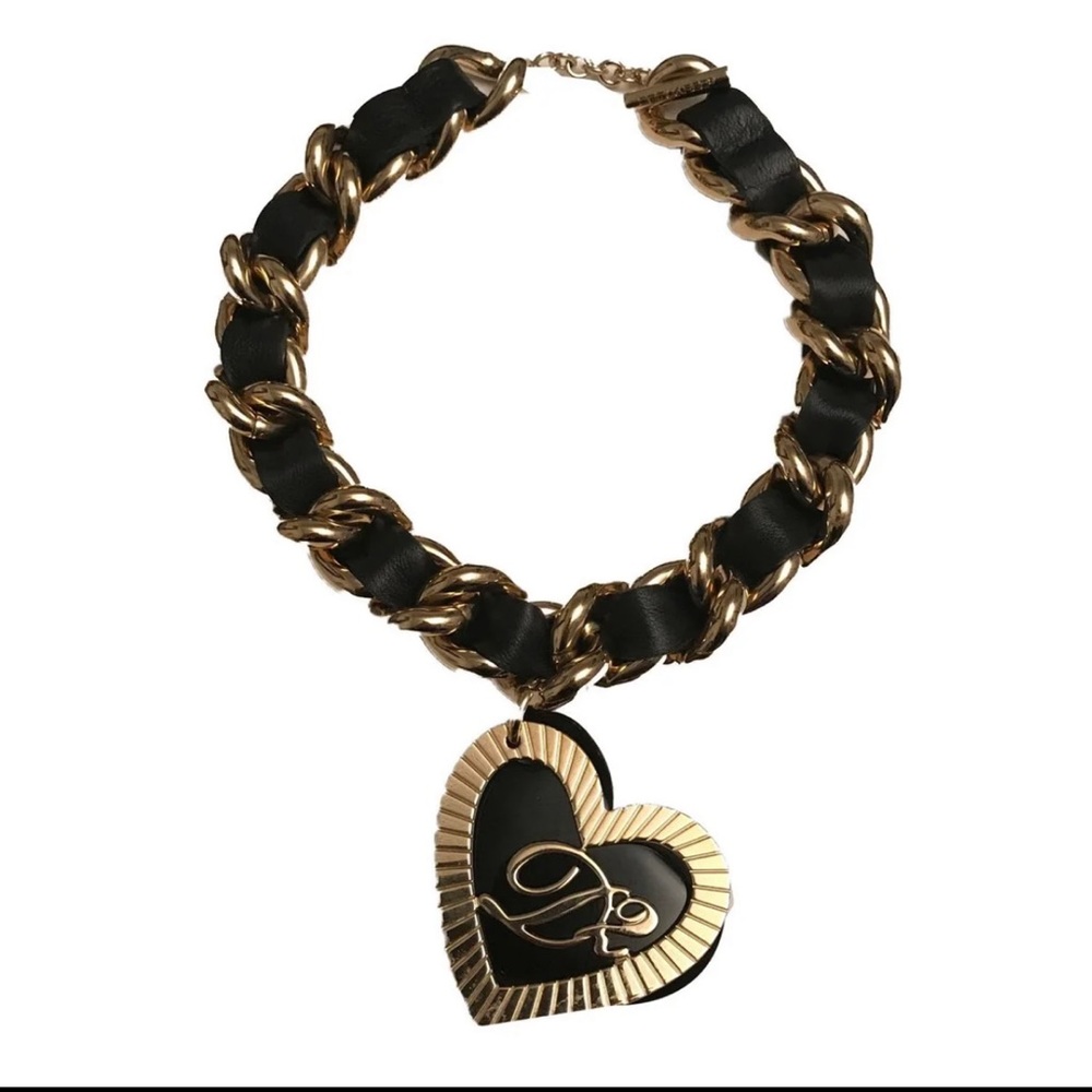 Dsquared2 Gilded Metal & Black Leather Necklace